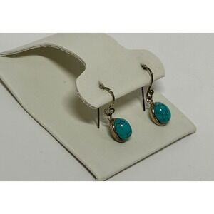 Vintage Sterling Silver 925 Turquoise Drop Earrings Round Dangle Southwestern